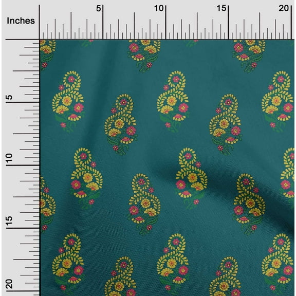 oneOone Organic Cotton Poplin Twill Fabric Leaves|Swirl & Floral Block Printed Fabric 1 Yard 42 Inch Wide