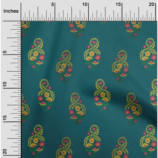 oneOone Silk Tabby Fabric Leaves|Swirl & Floral Block Printed Craft Fabric BTY 42 Inch Wide