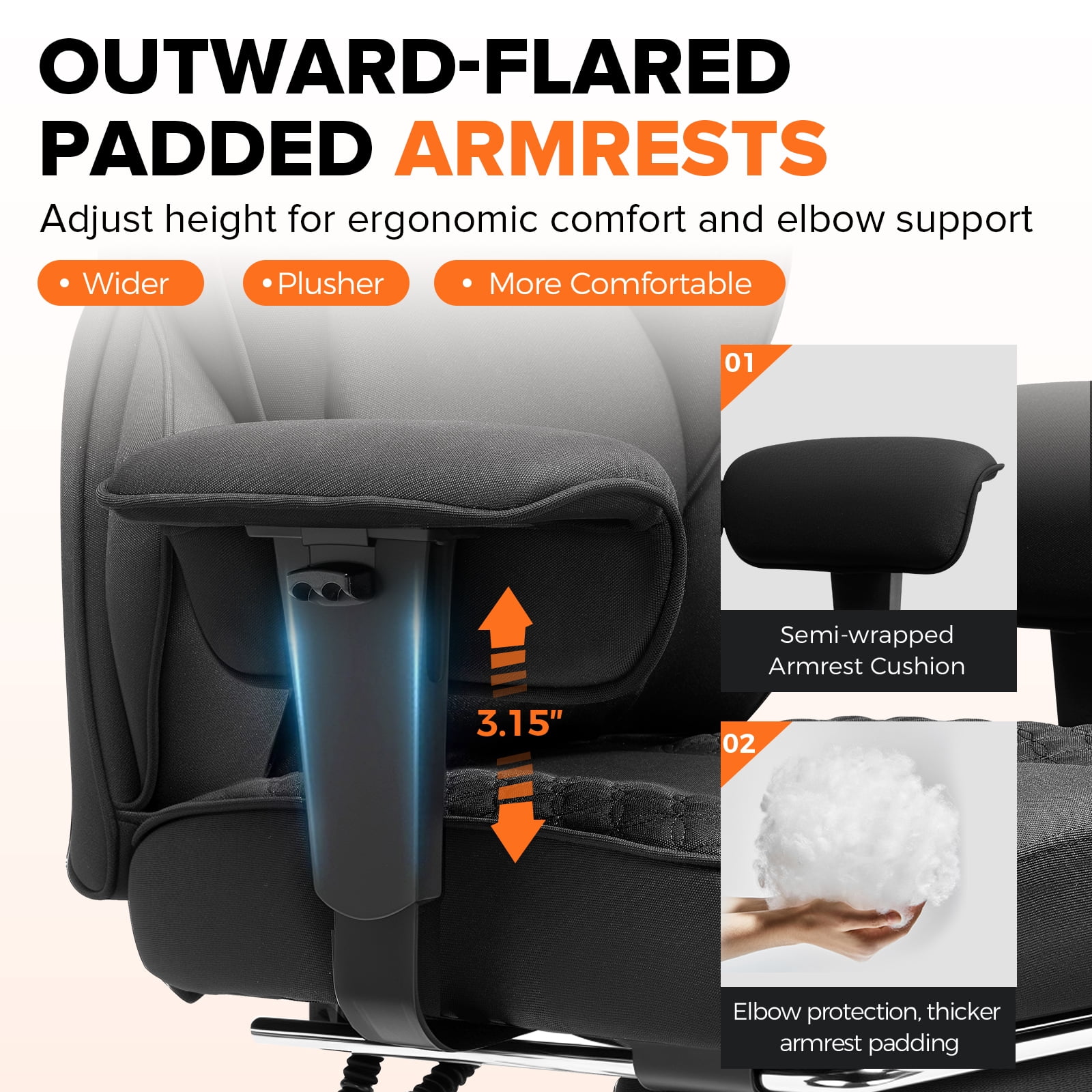 CloudRest Pro 400lbs Executive heavy duty office chair, High Back Ergonomic Computer Desk Chairwith Lumbar Back Support,Black