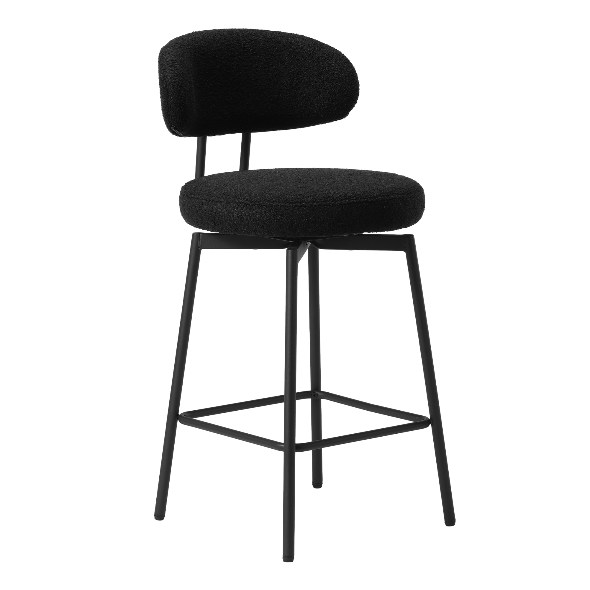 WestinTrends Alexandria Modern Upholstered Sherpa Fabric Counter Height Bar Stools with Back (Set of 2), Black