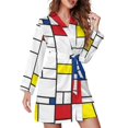 thumbnail image 1 of Robe de Pyjama Imprimé Géométrique Multicolore Style Mondrian à Manches Longues Kawaii Robes de Nuit Col en V pour Femme, 1 of 5