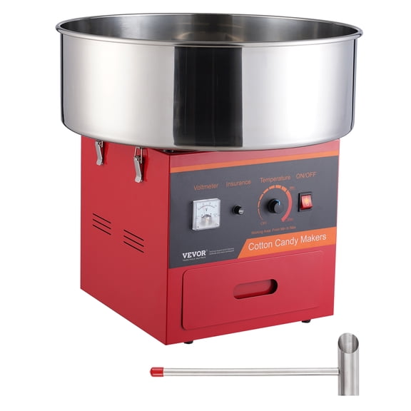 VEVOR Electric Cotton Candy Machine, 1000W Candy Floss Maker, Commercial Cotton Candy Machine with Stainless Steel Bowl, Sugar Scoop, and Drawer, Perfect for Home Kids Birthday, Family Party, Red
