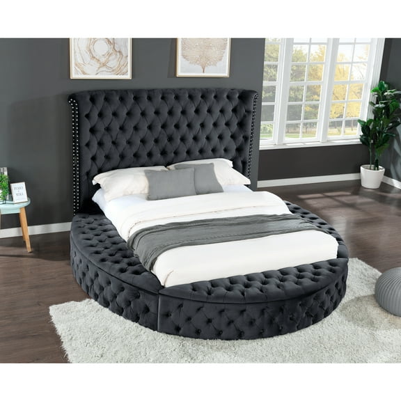 Hazel Queen Size Tufted Upholstery Storage Bed made with Wood in Black