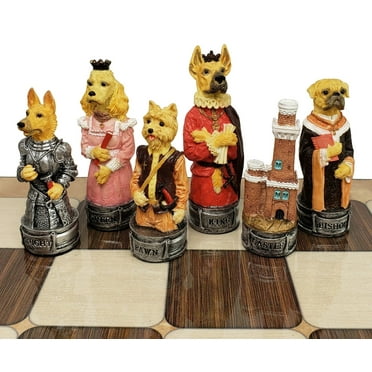 Royal Cats Vs Dogs Set of Chess Men Pieces 3 3/8" King Castles - NO BOARD