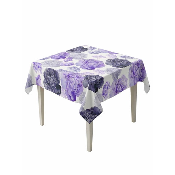 Purple Ombre Spring Floral Suqare Tablecloth - 60 x 60 Inch, Summer Botanical Flowers Waterproof & StainResistant Tablecloth, Washable Oil-proof Table Cover for Dining/Party/Wedding/Camping/Buffet