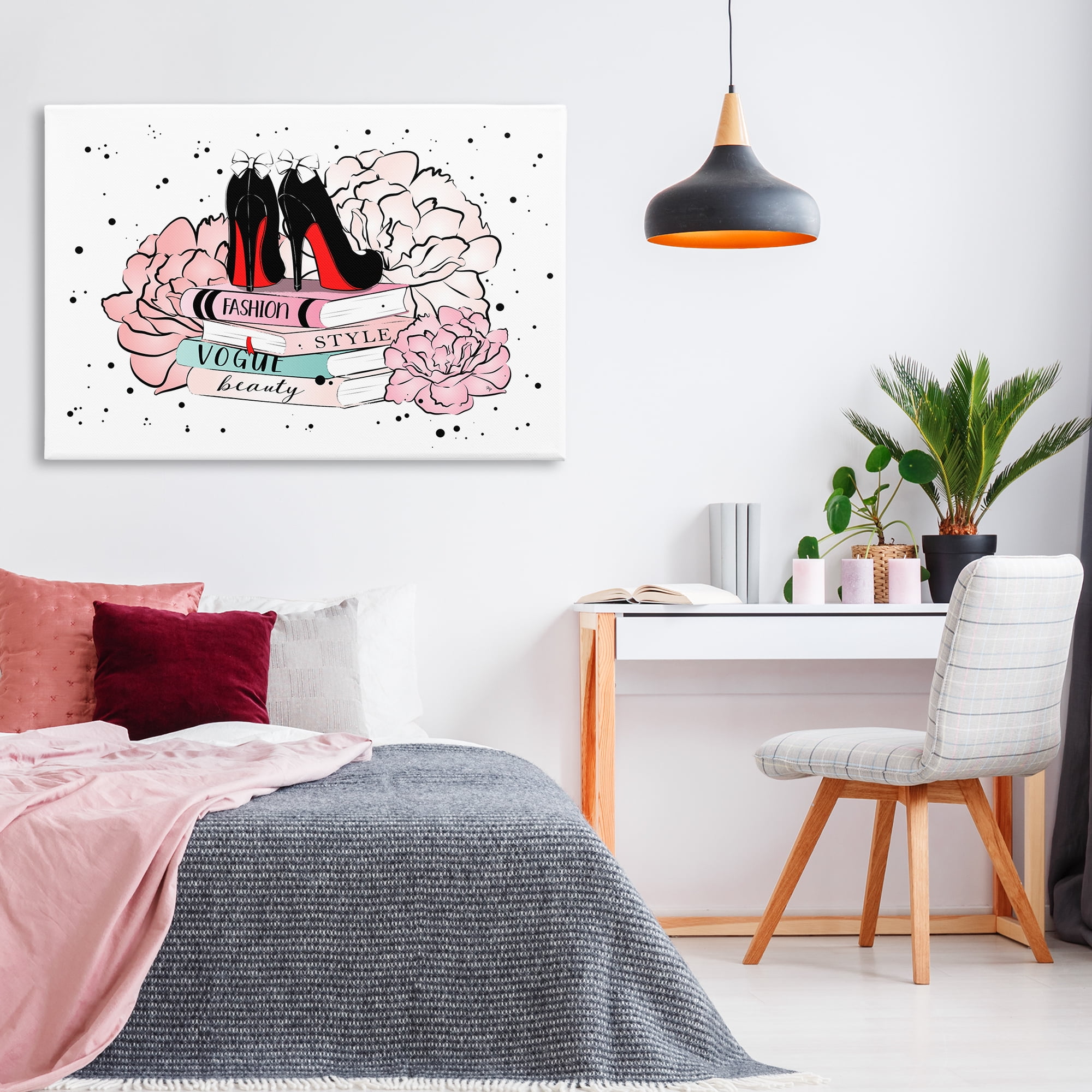 Stupell Industries Floral Fashion Books Fashion Painting Wrapped Canvas Art Print Wall Art, 45 x 30