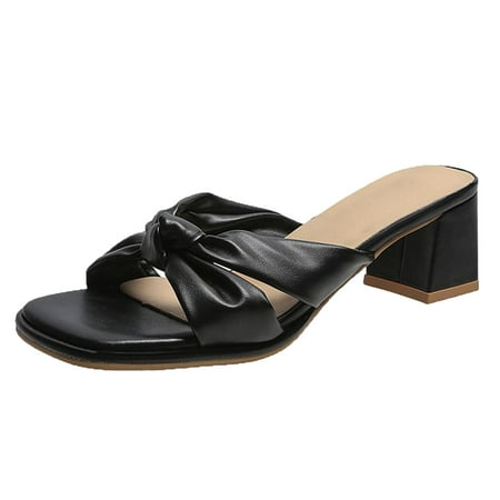 

nsendm Sandals for Women Size 8.5 Sandals For Women Ladies Chunky Heel High Heel Bownot Womens Sandals Size 7.5 Black 7