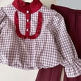 thumbnail image 7 of Utlike Girls Outfits Stand Collar Checkered Top And Stretchy Flare-Leg Pants Toddler Two Piece Set Flexible Fit Children'S Suit Size 5 Years-6 Years, 7 of 7