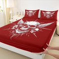 thumbnail image 4 of Homewish Halloween Wing Skull Bed Sheets,Sharp Spiked Print Full Size Sheets,Scarlet Red White,4-Piece,1 Flat Sheet,1 Fitted Sheet and 2 Pillowcases, 4 of 6