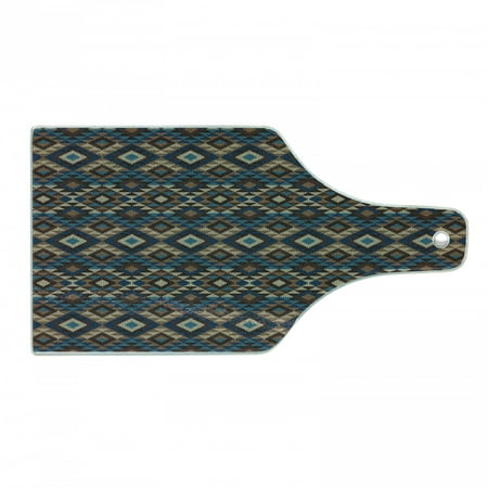 

Ethnic Cutting Board Knitted Jacquard Illustration Texture Image Geometric Style Decorative Tempered Glass Cutting and Serving Board Wine Bottle Shape Brown and Dark Blue by Ambesonne