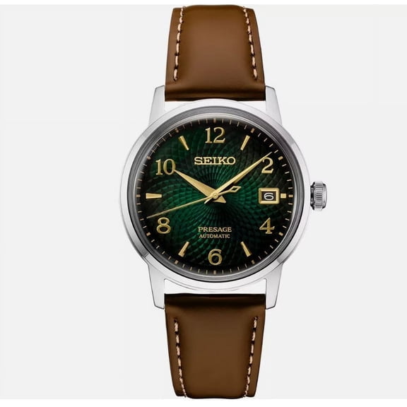 Seiko Presage SRPE45 Automatic Green Dial Brown Leather Strap Mens Watch