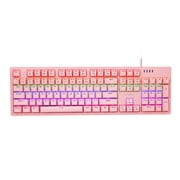 E-YOOSO K682 Rainbow LED Backlight and RGB Side Light  104 Keys USB Wired Mechanical Keyboard for PC Laptop (Pink, Blue Switch)