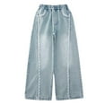 thumbnail image 5 of Zshosam Jeans for Teens Trendy Girl's Ripped Distressed Jeans Elastic Waist Straight Leg Loose Denim Pants with Pockets Size 4T 5T,(Blue 4-5 Years), 5 of 7