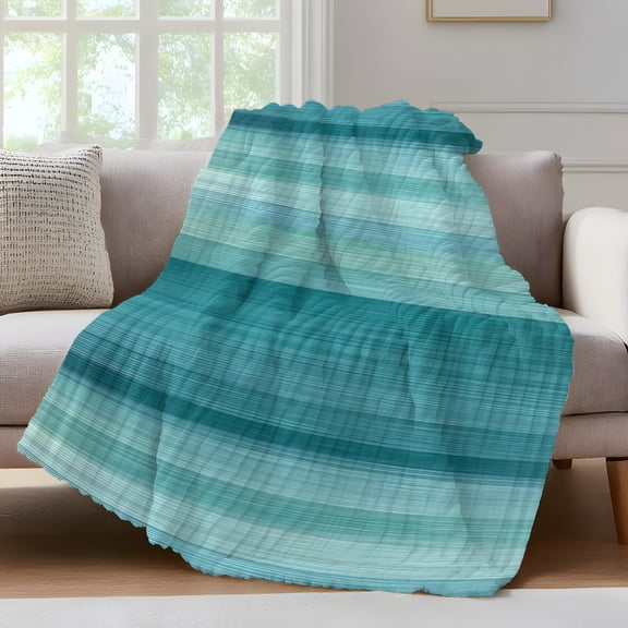Teal Turquoise Aqua Ombre Fleece Throw Blanket for Couch, Contemporary Abstract Lines Microfiber Flannel Blanket for All Season, Lightweight Soft Throw Blankets for Baby, Kids, Pets, 30"x40"