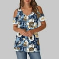 thumbnail image 2 of Olyvenn Women's V Neck Tunic Top Floral Print Cold Shoulder Tshirt Short Sleeve Casual Blouse for Leggings Navy XL, 2 of 5
