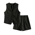 thumbnail image 4 of Women Summer 2 Piece Outfits Retro V Neck Sleeveless Button Down Vests Shorts Sets with Pockets Casual Business Work Matching Set 2024, 4 of 4