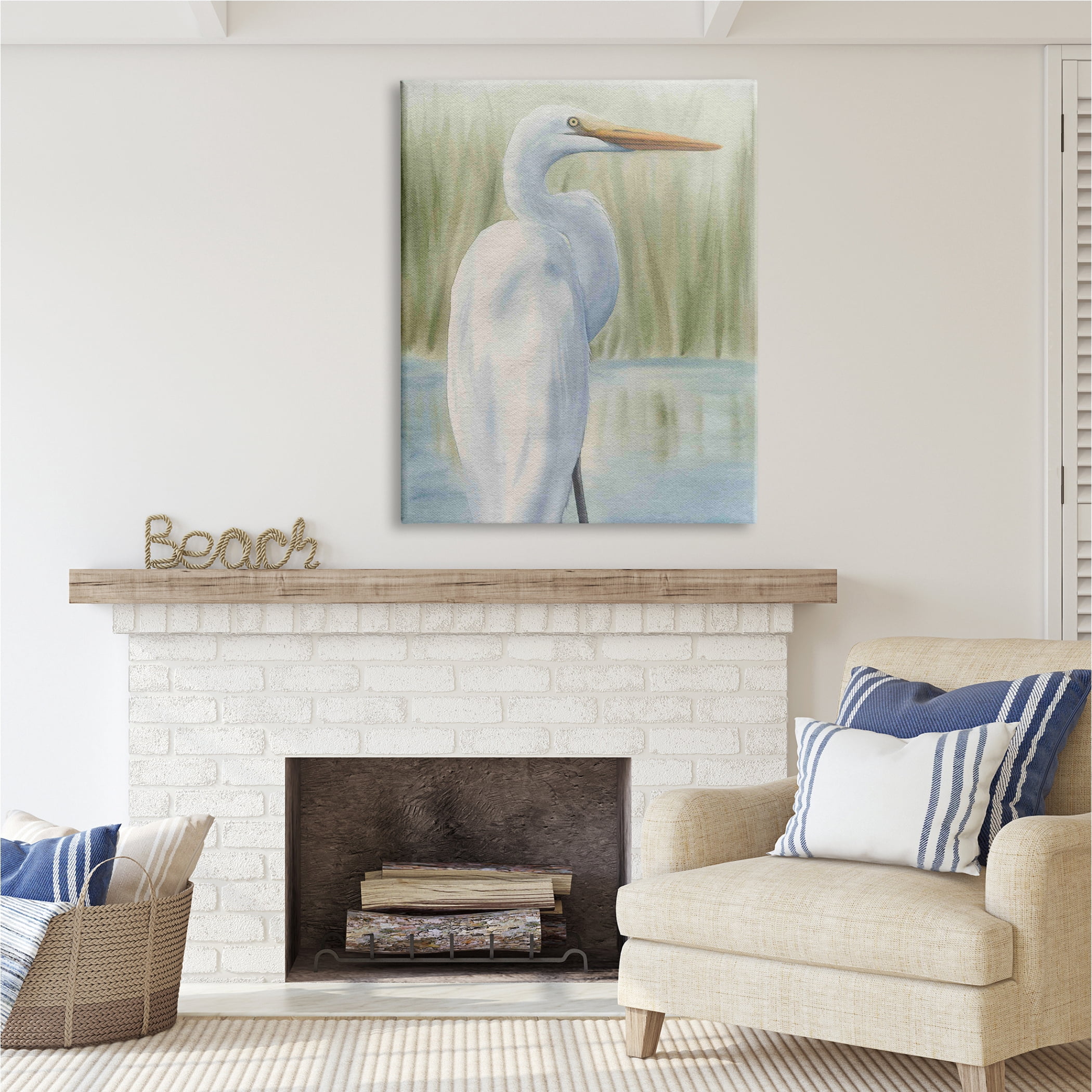 Stupell Industries Egret Marshland Painting Animals & Insects Painting Gallery Wrapped Canvas Print Wall Art, 36 x 48