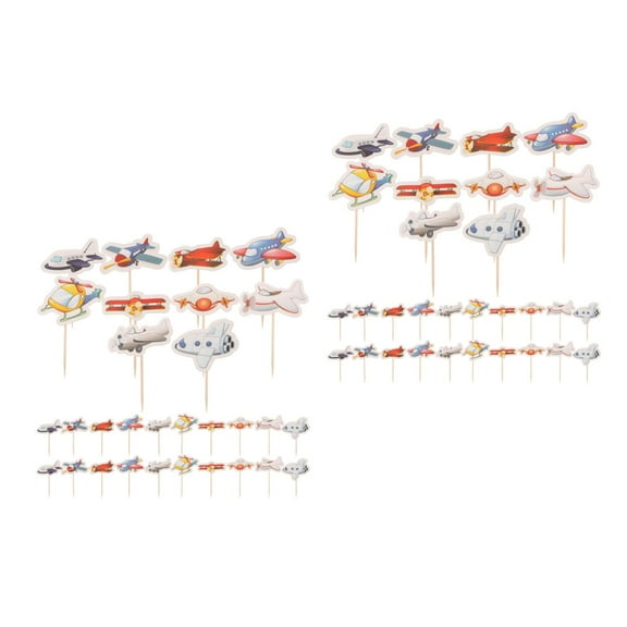 MLINS 60 Pcs Cake Toppers Aircraft Toy Patterns Cake Picks Fruit Picks Dessert Toppers Baby Shower Birthday Party Favors Supplies