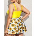 thumbnail image 2 of Trajes de baño de una pieza de talla grande para mujer con falda, cuello en V, estampado floral, trajes de baño con recortes, 2 of 5