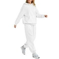 thumbnail image 5 of Nokdvo Two Piece Lounge Set for Women Sweatsuit Oversized Solid Sweatshirts Long Sleeve Hoodie Jogger Outfit with Baggy Sweatpants Sets White S, 5 of 6