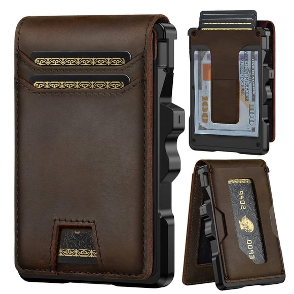 Cartera Furid Slim RFID de Cuero Genuino con Clip para Dinero