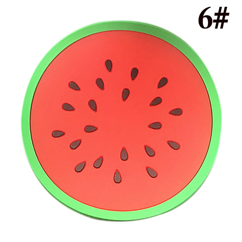 SET of 6 Fruit Cup Coasters Non-Slip Washable Silicone Rubber Summer Colourful 