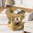 thumbnail image 2 of Antique Natural Round End Table with Lower Shelf - Solid Wood Sofa Side Table, 2 of 10