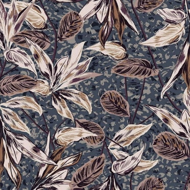 FREE SHIPPING!!! Blue Orchid Leaf Pattern Printed on Rayon Crepon Fabric, DIY Projects by the Yard - Print Fabric