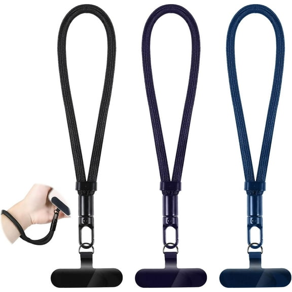 3 Pcs Cell Phone Strap Adjustable Wrist Lanyard for Phone Universal Patch Cellphone Lanyard Suitable for Most Smartphones(Black, Midnight Purple, Sapphire Blue)