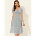thumbnail image 2 of INSPIRE CHIC Robe Trapèze d'Été Décontractée à Manches Courtes pour Femme, Smock à Volants, Imprimé Cerises, Florale, Gris Bleu, TG, 2 of 5