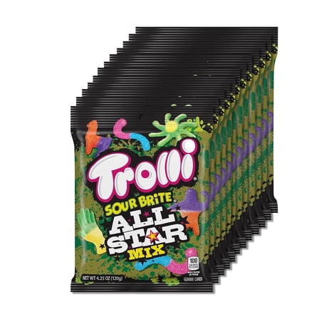 Trolli Sour Brite All Star Mix Gummi Candy – 12 Pack, 4.25 oz Bags, Sour Worms, Crawlers & Creatures Assortment