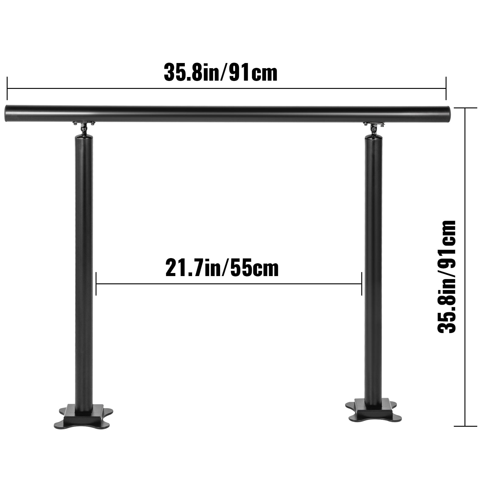 KFFKFF Aluminum Stair Railing Kit 3 Steps Handrail Flexible Outdoor Deck Hand Rail Black