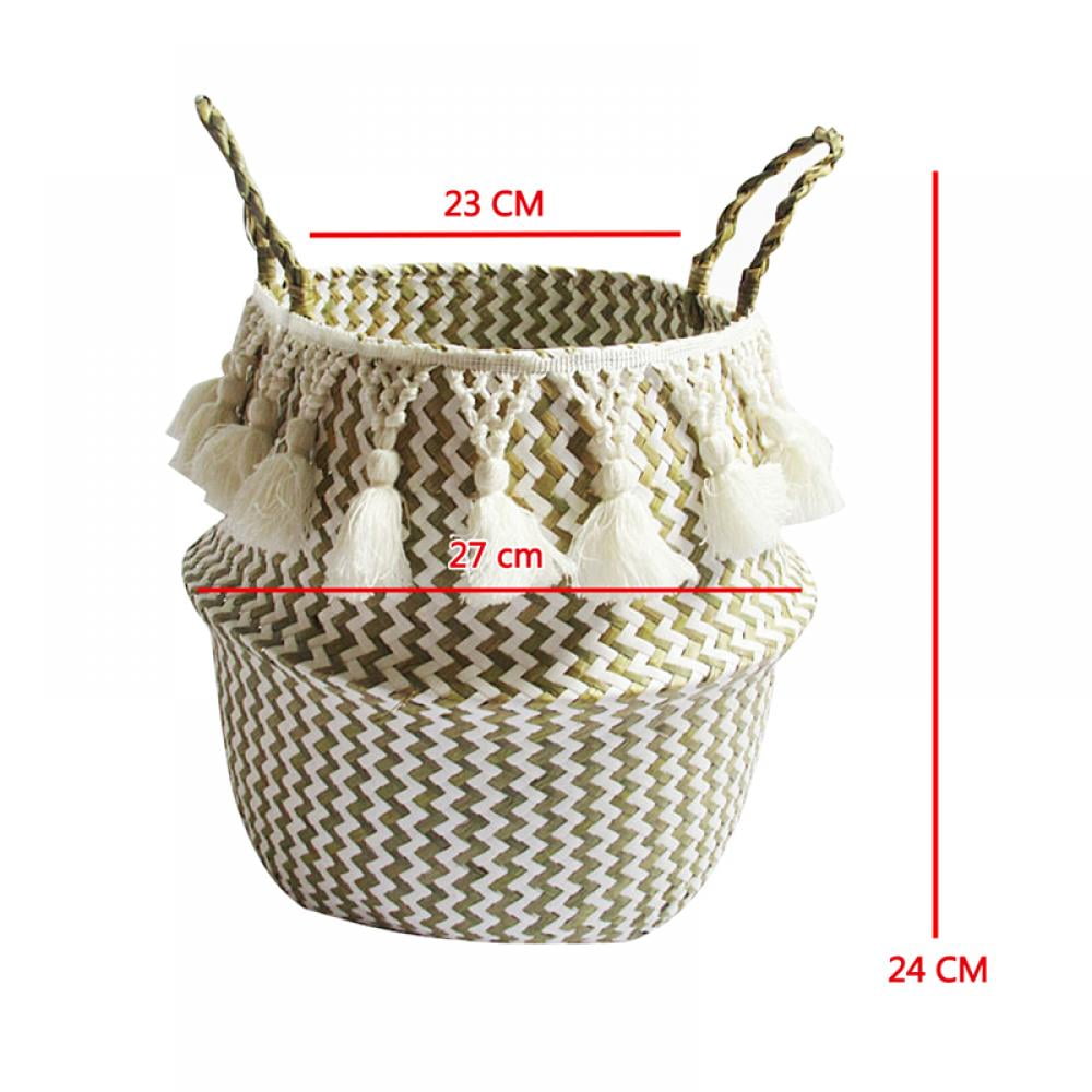 Seagrass Wicker Basket Pot Flower Folding Basket Dirty Basket Storage Decor 