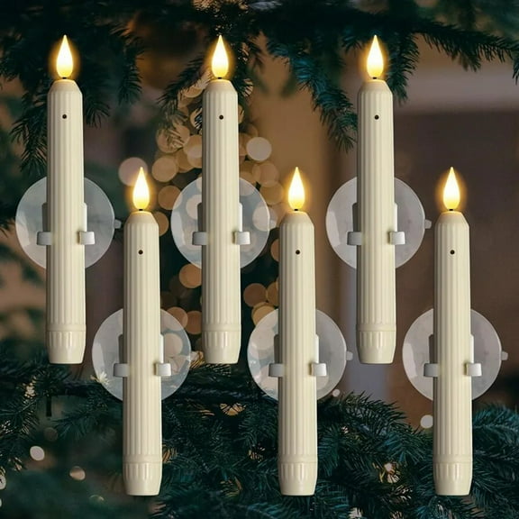 Flameless Window Candles with Sensor Dusk to Dawn Roman Column LED Conical Candles Battery Operated LED Taper Lights Suction Cups Christmas Decor