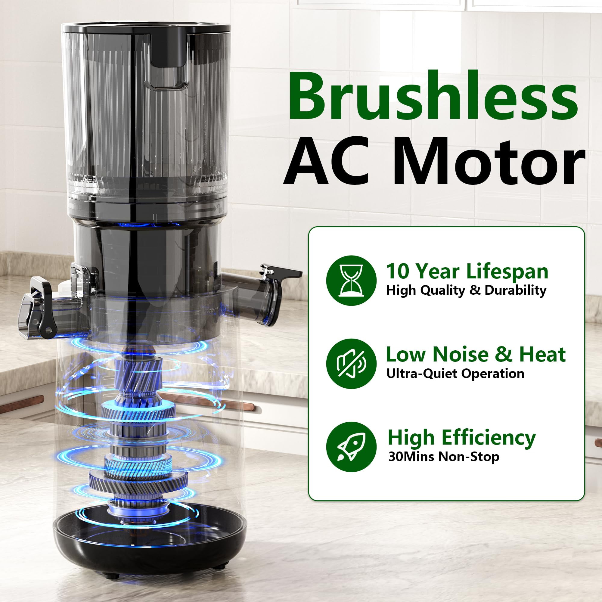 Cofiyard Cold Press Juicer Machines, 5.3" Extra Large Feed Chute and Powerful AC Brushless Motor Fit Whole Fruits & Vegetables, High Juice Yield, Auto-Reversing, Quiet Motor