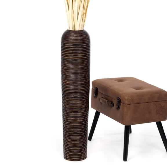 Leewadee Large Brown Home Decor Floor Vase - Wooden 26 inch Tall Farmhouse Decor Flower Holder For Fake Plant And Pampas Grass