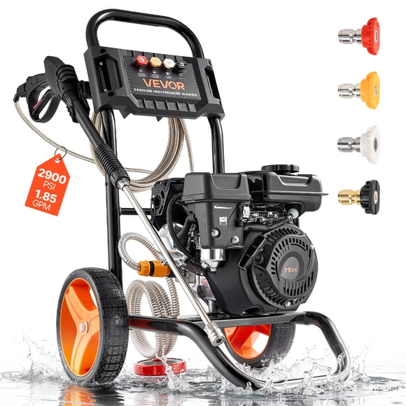 VEVOR Gas Pressure Washer 2900 PSI and 1.85 Max GPM, Upgrade Aluminum Pump with Spray Gun and Wand, 4 Nozzle Set, Gas Powered Pressure Washer for Cars