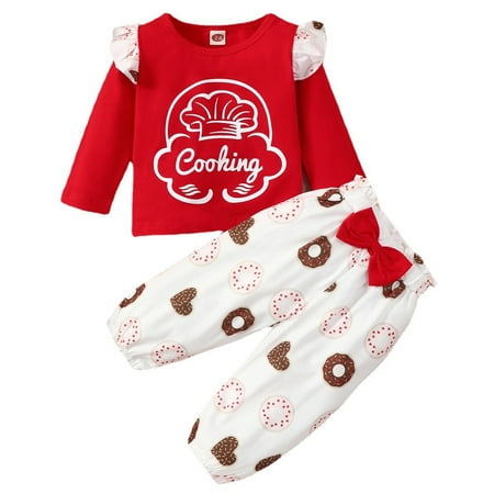 

LBECLEY Baby Girl Receiving Blanket and Headband Toddler Girls Winter Long Sleeve Donut Love Cookies Prints Tops Pants 2Pcs Outfits Clothes Set for Babys Clothes Gift Girls Red 62