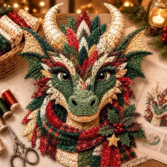 Dragon Patchwork DIY Kit, Premium Fabric and Felt Sewing Set Pattern, Ideal for Beginners and Adults, Create Mythical Dragon Creature Plush Decor