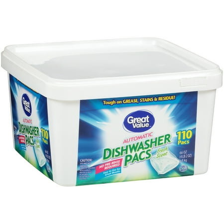 Great Value Automatic Dishwasher Pacs, Fresh Scent, 110 Count