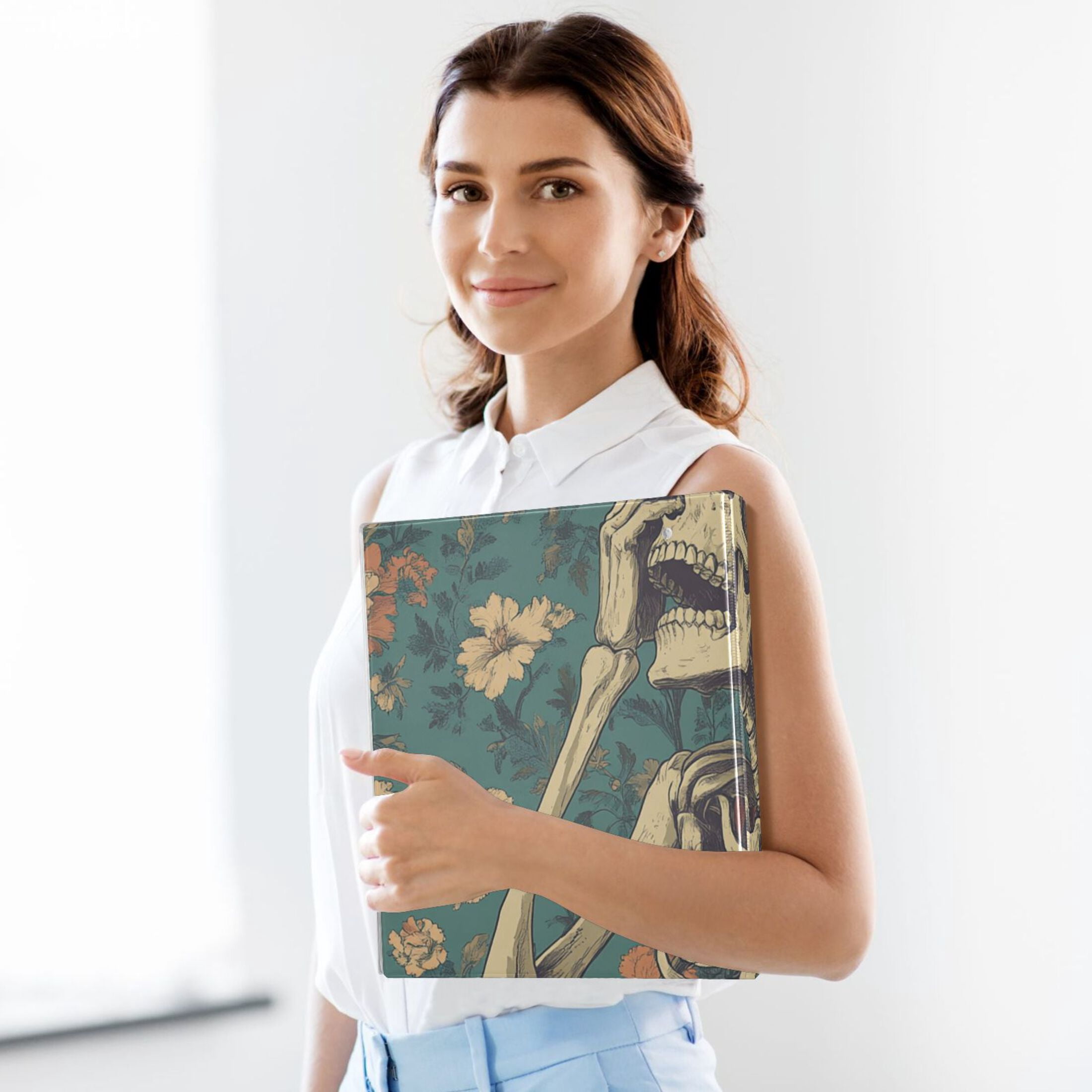 Skeleton on Chair 3 Ring Binders 1.5 inch Hardcover File Folders with Interior Pockets A4 Size Organizer for School Office Hospital