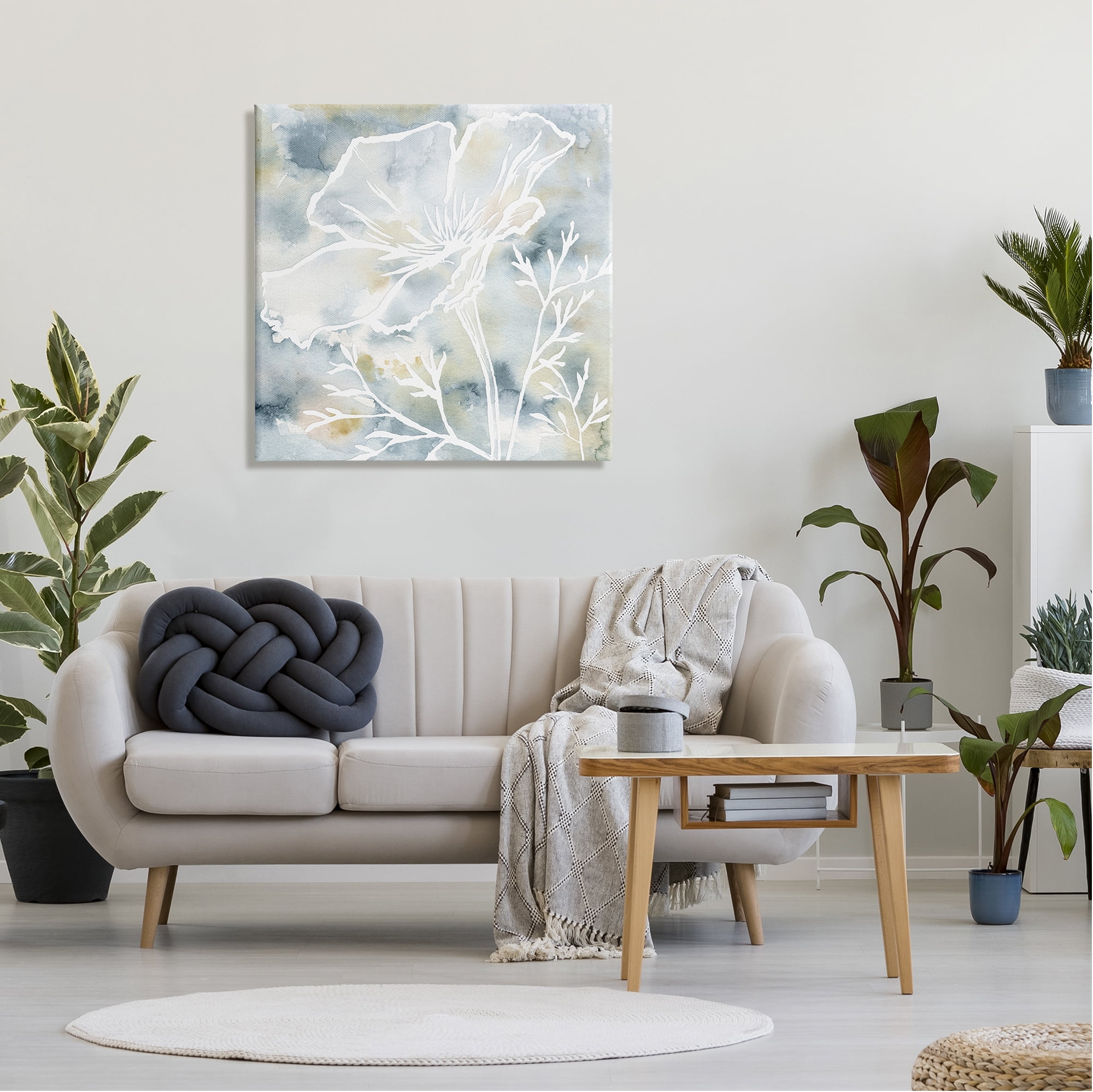 Stupell Industries Flower Blossom Petals White Outline Watercolor Detail Graphic Art Gallery Wrapped Canvas Print Wall Art, Design by Jackie Decker