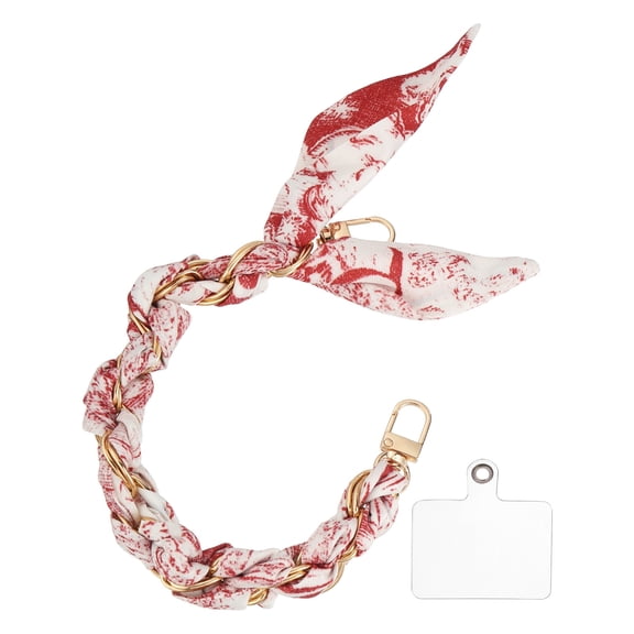 Scarf Cell Phone Wristlet Chain Strap, 12 Inch Phone Wrist Lanyard with Tether Tabs, Red/White