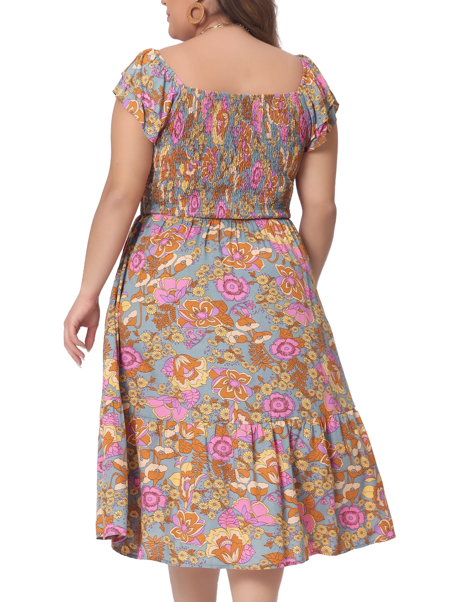 DARING DIVA Women's Plus Size Square Neck and Flutter Sleeves Dress 4X Grey Green