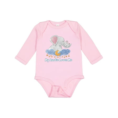 

Inktastic My Auntie Loves Me Cute Elephants Clouds Moon and Stars Gift Baby Boy or Baby Girl Long Sleeve Bodysuit