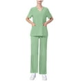 thumbnail image 2 of QATAINLAV Scrubs for Women Set 2024 Fall Outfits Stretch V Neck Short Sleeve Scrub Top and Jogger Pant with Pockets 2 Piece Sets Medical Uniform Green M Todays Daily Sales, 2 of 5