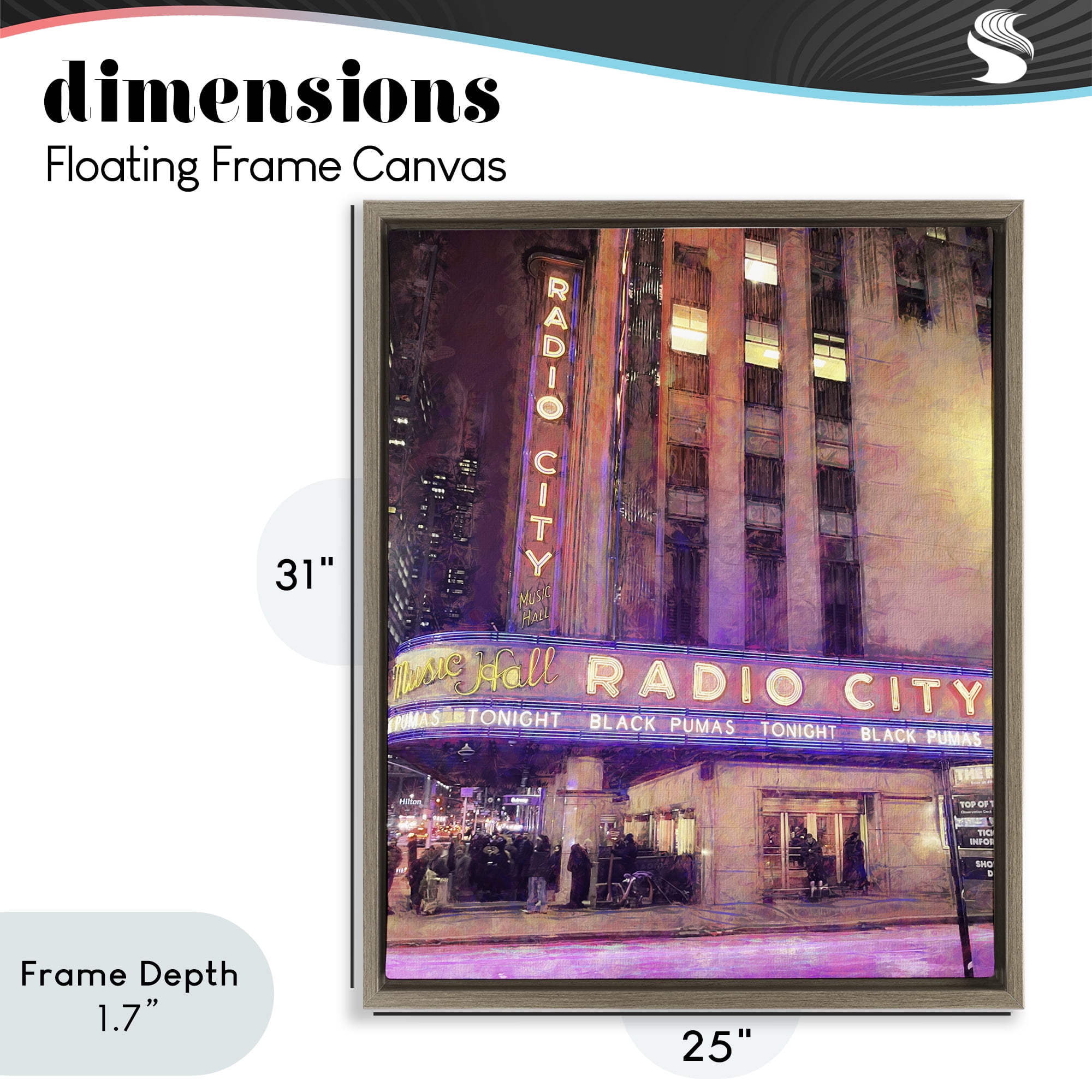 Stupell Industries Radio City Music Hall Brown Framed Floater Canvas Wall Art, design by Grotto Studios