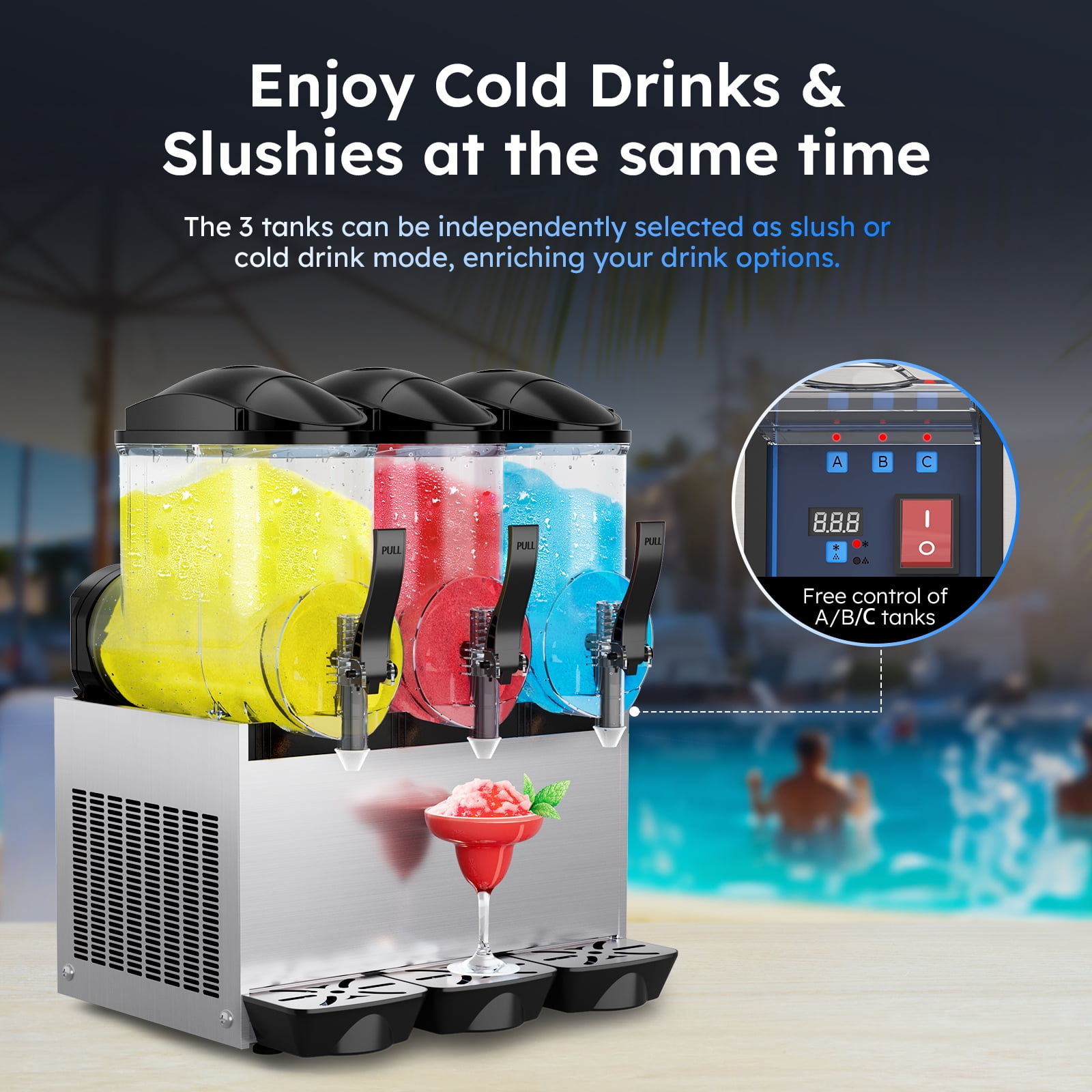 Commercial Slushy Machine, 3 Tank 45L Margarita Machine, Slush Frozen Drink Machine with Automatic Cleaning