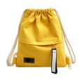 thumbnail image 1 of Canvas Drawstring Backpack Solid Color Yellow 37 cm x 30 cm Lightweight Gym Bag with Front Pocket, 1 of 6