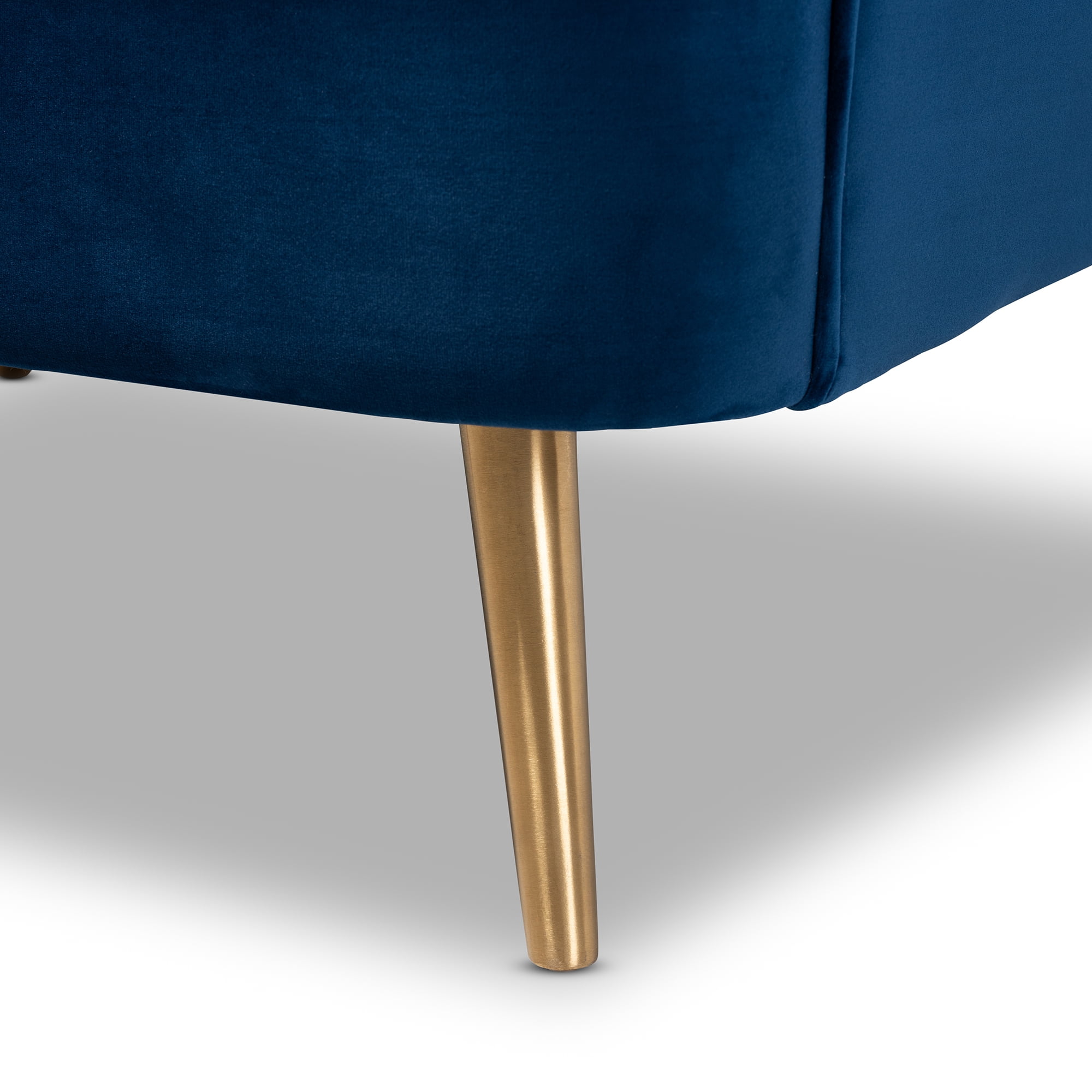 Baxton Studio Emeline Glam and Luxe Navy Blue Velvet Fabric Upholstered Brushed Gold Finished Accent Chair